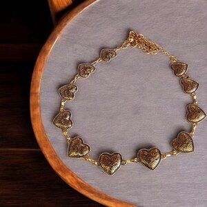 Antiqued Gold Tone Metal Hearts Belt Waist Jewelry 34" Adjustable up to 40"
